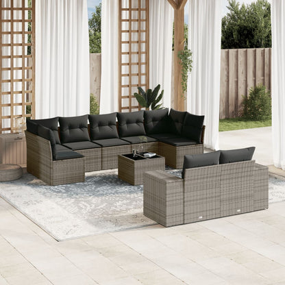 10-delige Loungeset met kussens poly rattan grijs