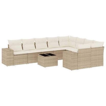 10-delige Loungeset met kussens poly rattan beige