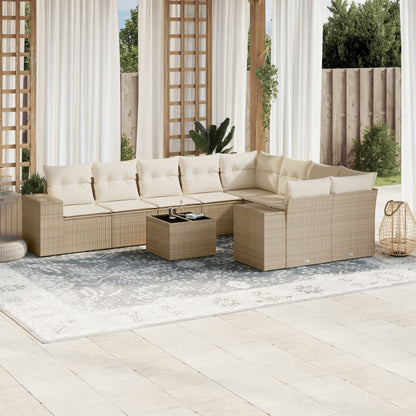 10-delige Loungeset met kussens poly rattan beige