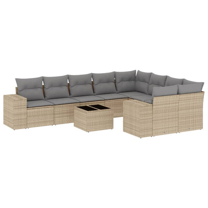 10-delige Loungeset met kussens poly rattan beige