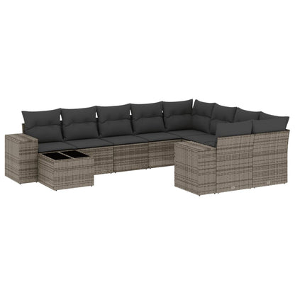 10-delige Loungeset met kussens poly rattan grijs