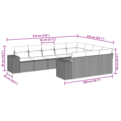 10-delige Loungeset met kussens poly rattan beige