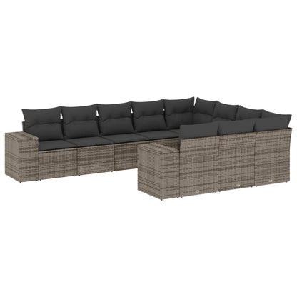 10-delige Loungeset met kussens poly rattan grijs