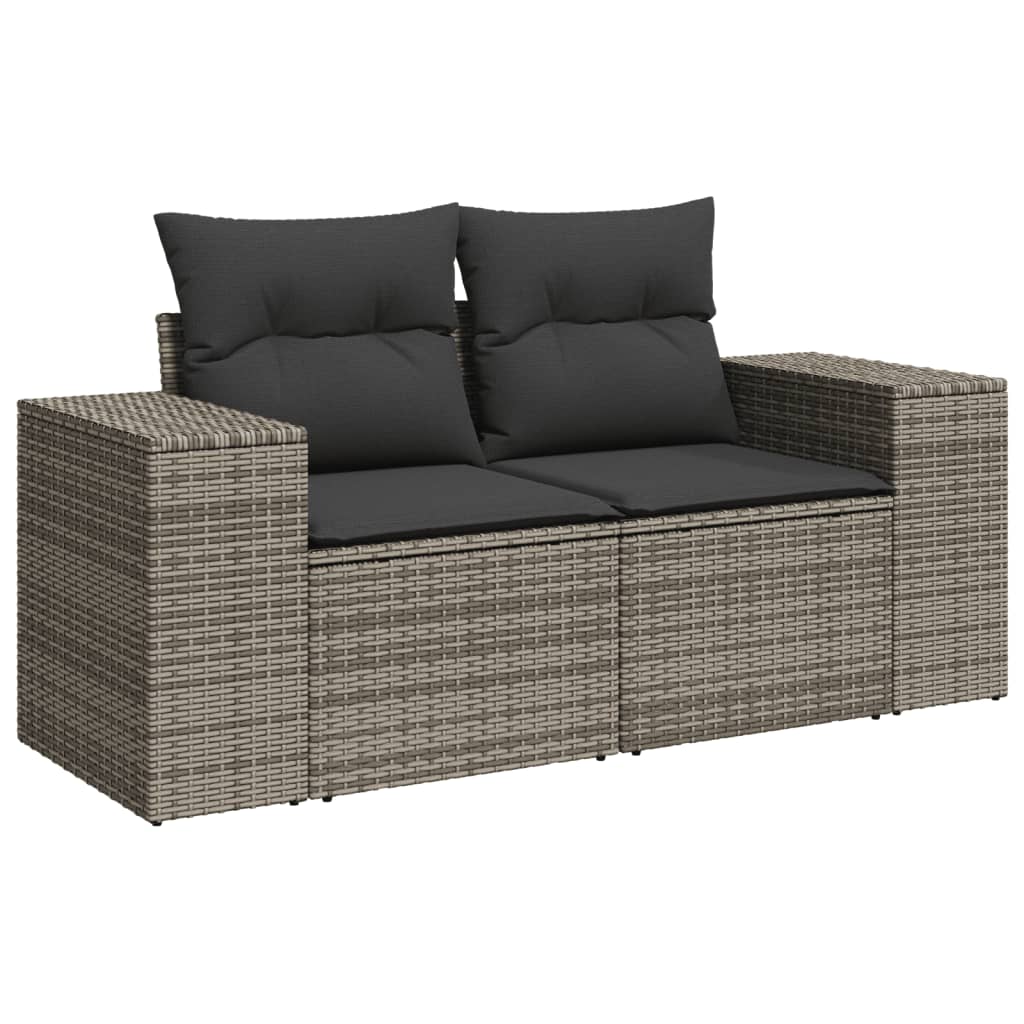 10-delige Loungeset met kussens poly rattan grijs