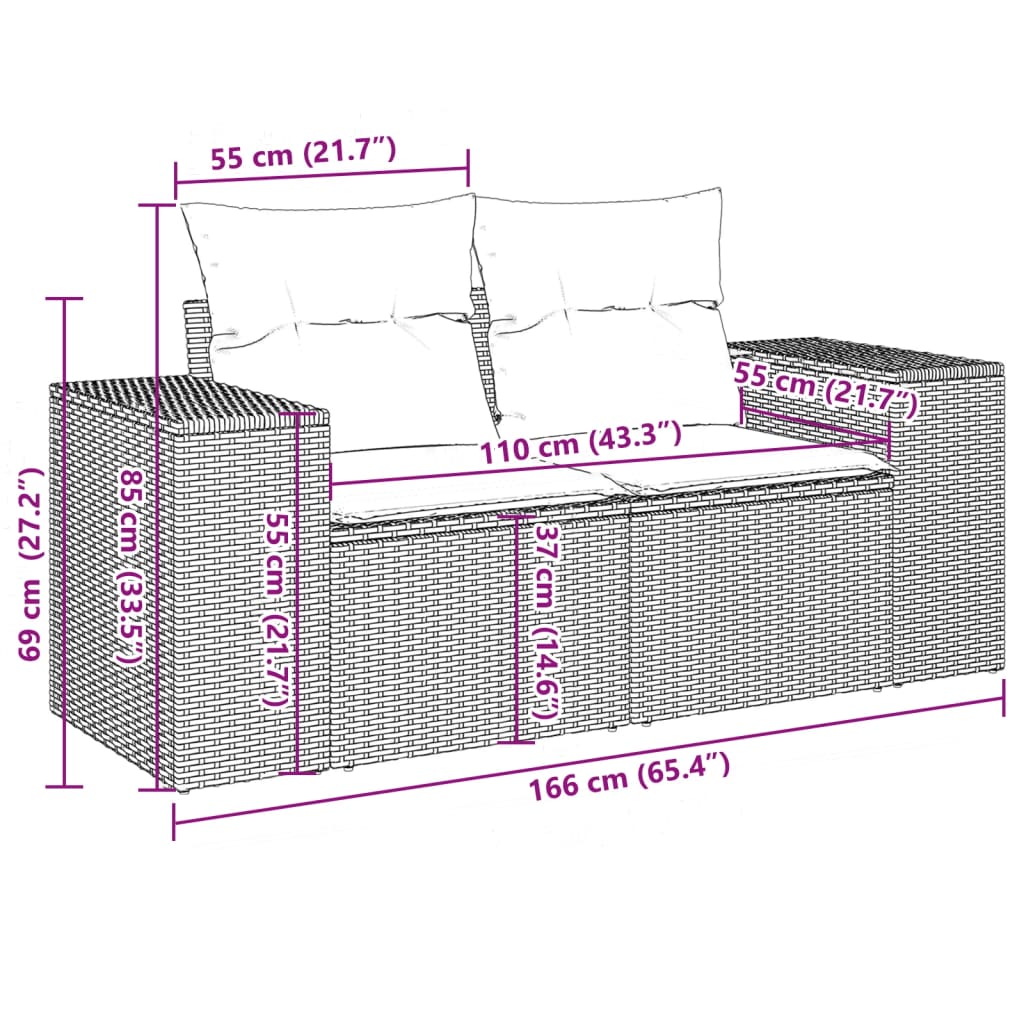 10-delige Loungeset met kussens poly rattan grijs