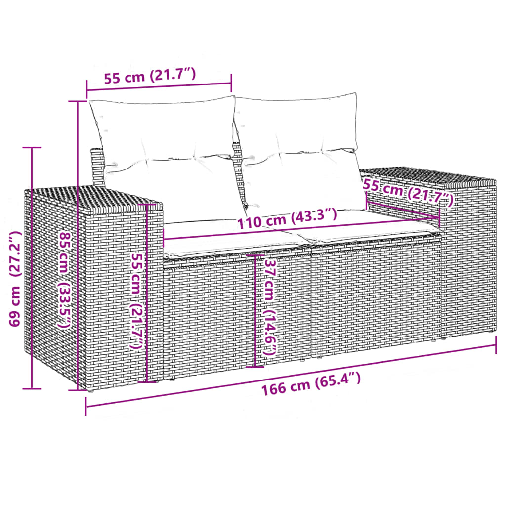 10-delige Loungeset met kussens poly rattan lichtgrijs