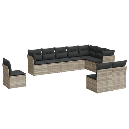 10-delige Loungeset met kussens poly rattan lichtgrijs