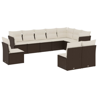 10-delige Loungeset met kussens poly rattan bruin