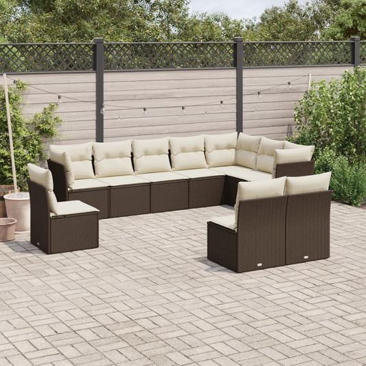 10-delige Loungeset met kussens poly rattan bruin