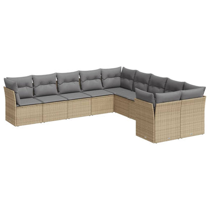 10-delige Loungeset met kussens poly rattan beige