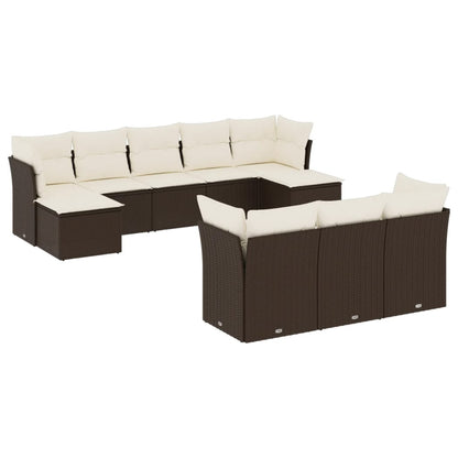 10-delige Loungeset met kussens poly rattan bruin