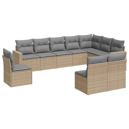 10-delige Loungeset met kussens poly rattan beige