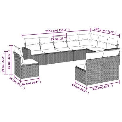 10-delige Loungeset met kussens poly rattan beige