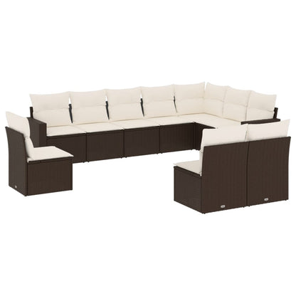 10-delige Loungeset met kussens poly rattan bruin