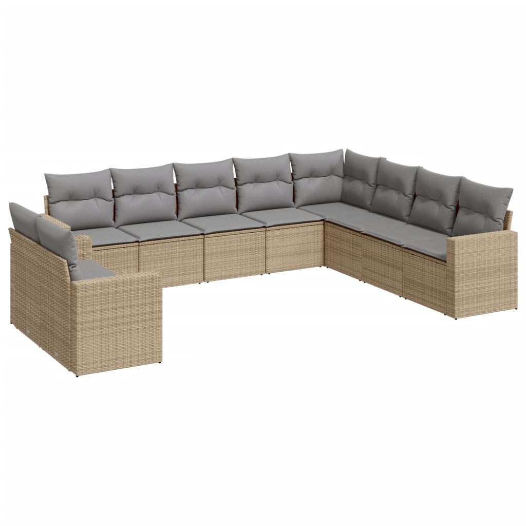 10-delige Loungeset met kussens poly rattan beige