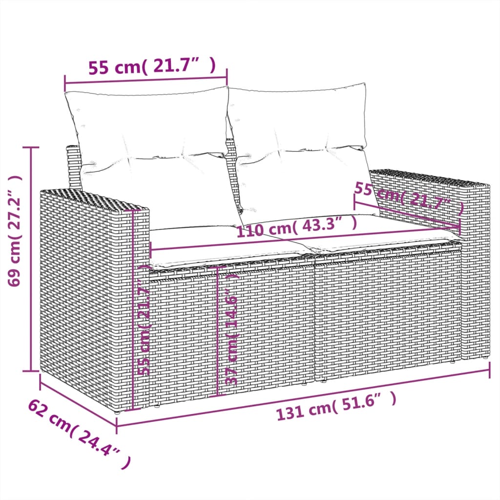 10-delige Loungeset met kussens poly rattan lichtgrijs