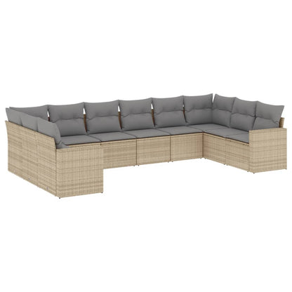 10-delige Loungeset met kussens poly rattan beige