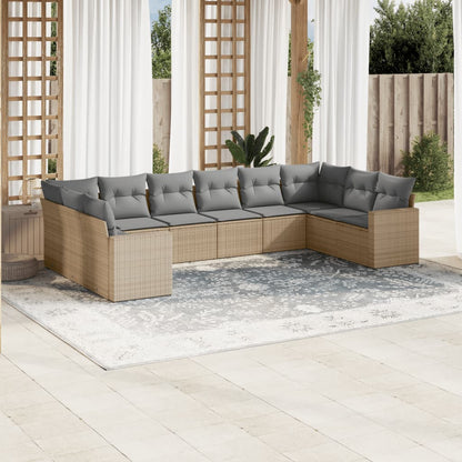 10-delige Loungeset met kussens poly rattan beige