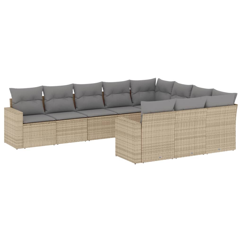 10-delige Loungeset met kussens poly rattan beige