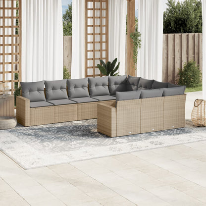 10-delige Loungeset met kussens poly rattan beige