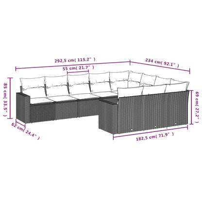 10-delige Loungeset met kussens poly rattan lichtgrijs