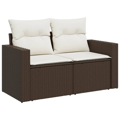 10-delige Loungeset met kussens poly rattan bruin