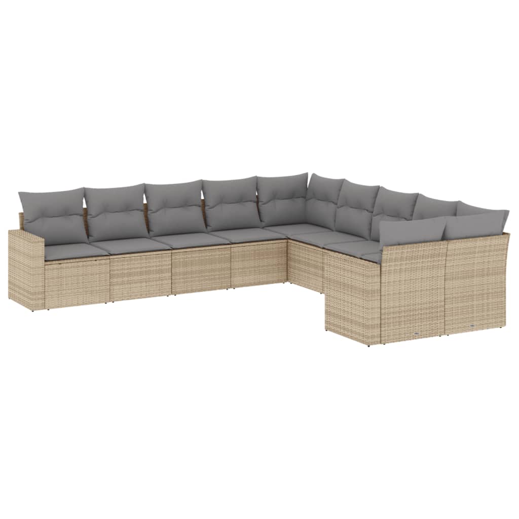 10-delige Loungeset met kussens poly rattan beige