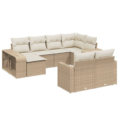 10-delige Loungeset met kussens poly rattan beige