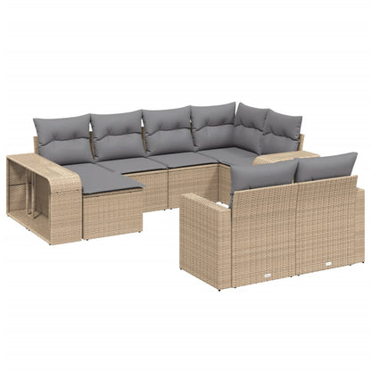 10-delige Loungeset met kussens poly rattan beige