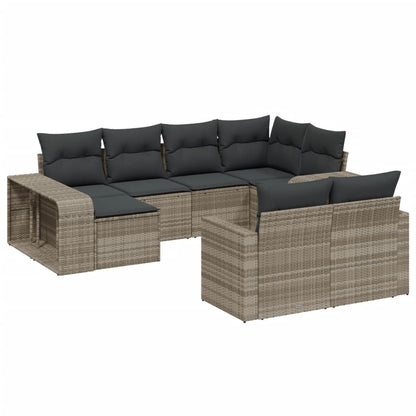 10-delige Loungeset met kussens poly rattan lichtgrijs