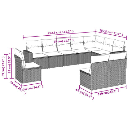 10-delige Loungeset met kussens poly rattan lichtgrijs