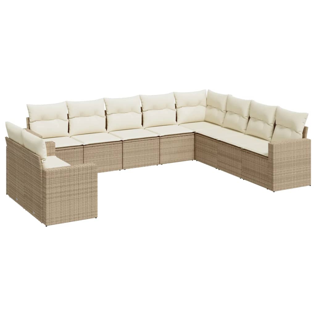 10-delige Loungeset met kussens poly rattan beige