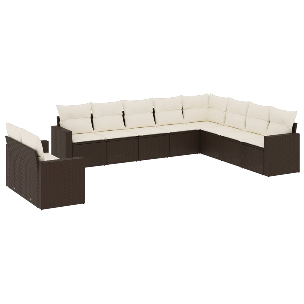 10-delige Loungeset met kussens poly rattan bruin