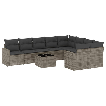 10-delige Loungeset met kussens poly rattan grijs