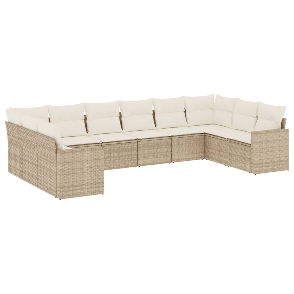 10-delige Loungeset met kussens poly rattan beige