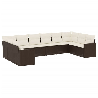 10-delige Loungeset met kussens poly rattan bruin