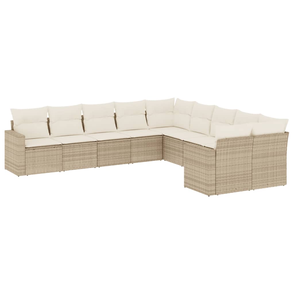 10-delige Loungeset met kussens poly rattan beige