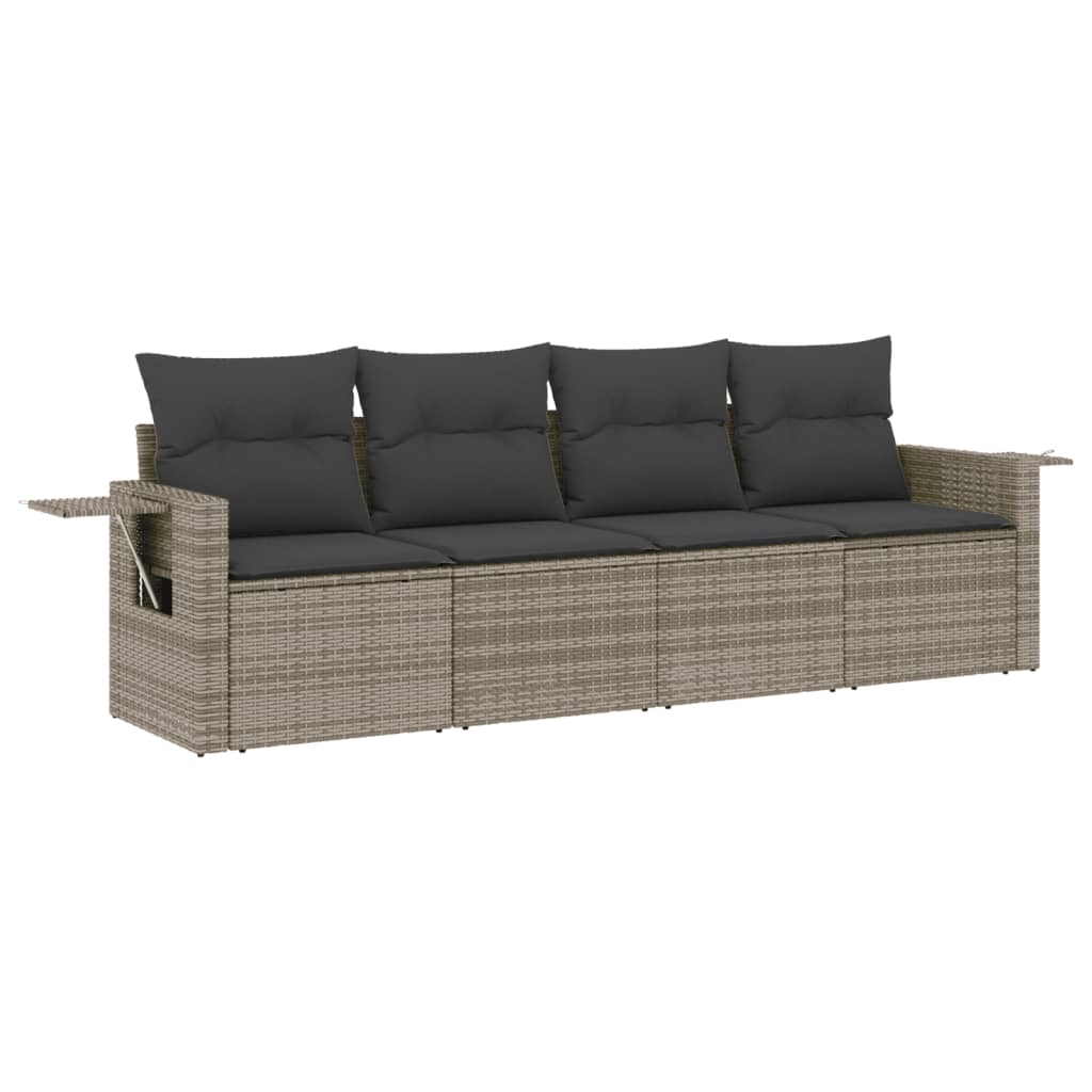 4-delige Loungeset met kussens poly rattan grijs