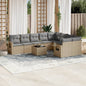 10-delige Loungeset met kussens poly rattan beige