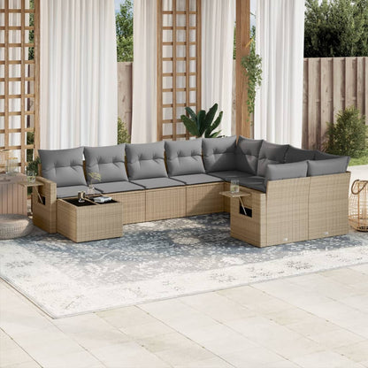 10-delige Loungeset met kussens poly rattan beige