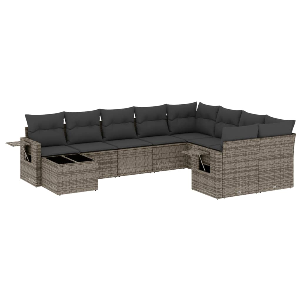 10-delige Loungeset met kussens poly rattan grijs