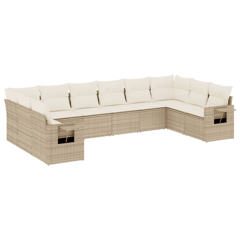 10-delige Loungeset met kussens poly rattan beige