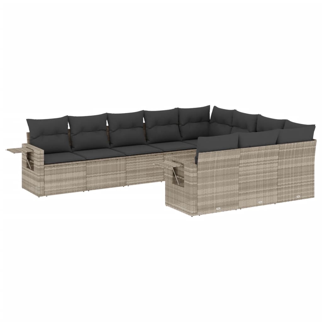 10-delige Loungeset met kussens poly rattan lichtgrijs