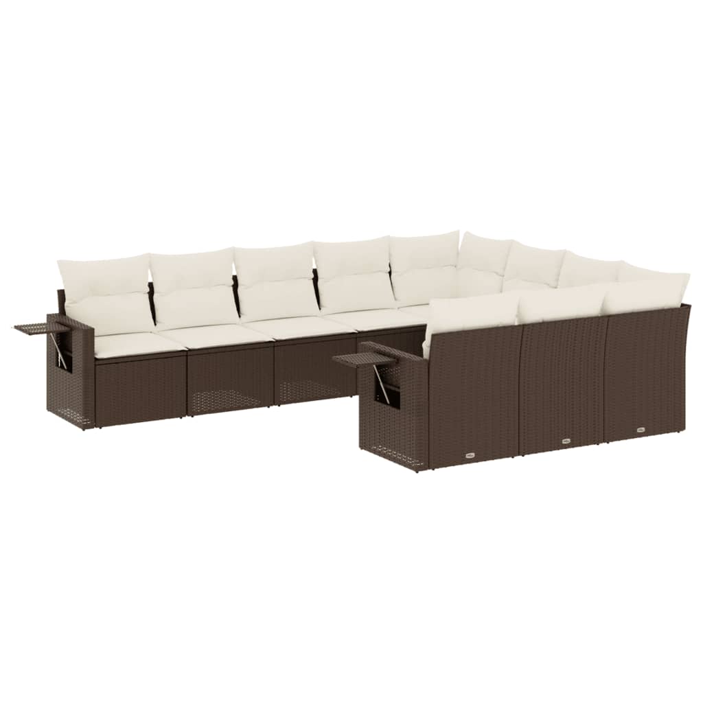 10-delige Loungeset met kussens poly rattan bruin