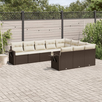 10-delige Loungeset met kussens poly rattan bruin