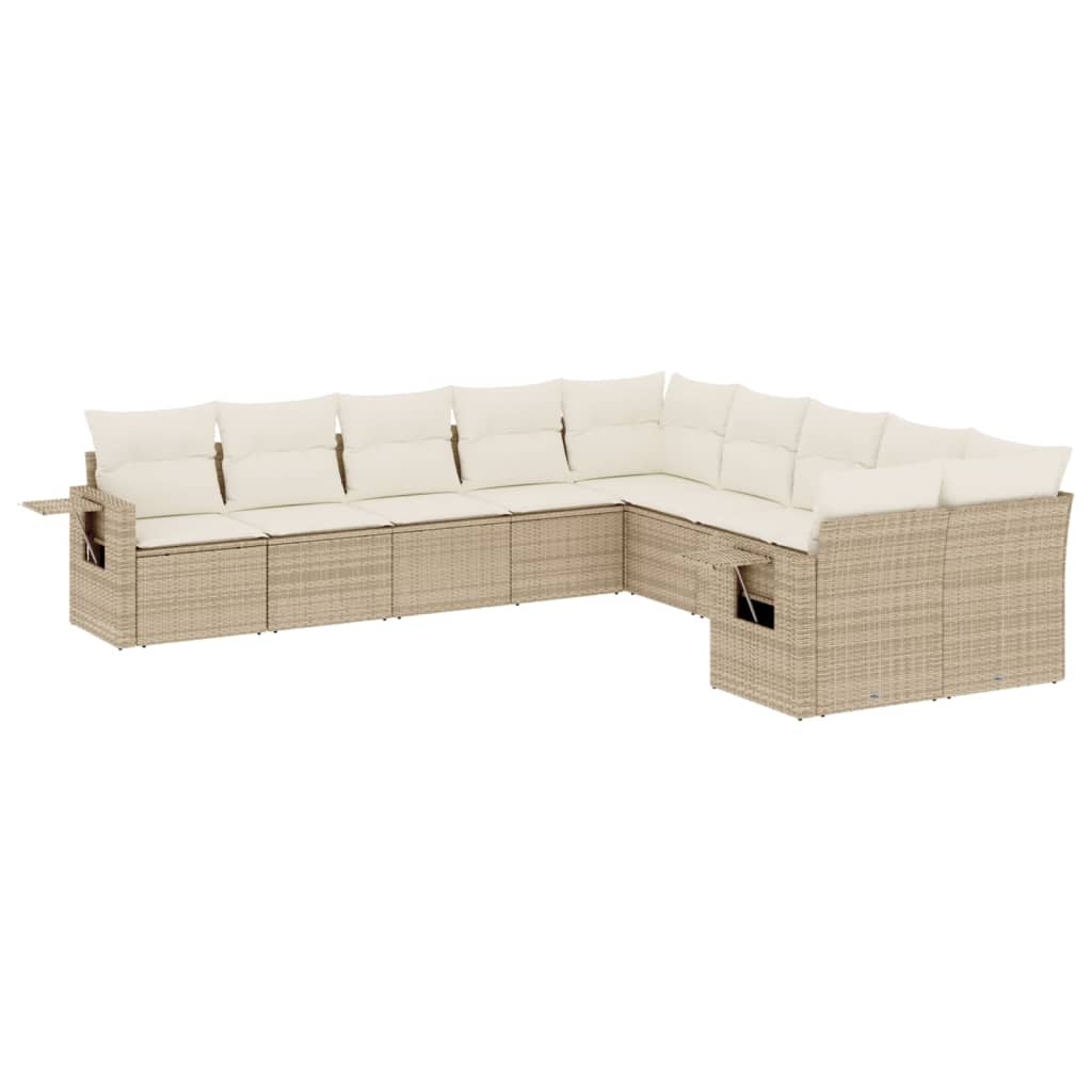 10-delige Loungeset met kussens poly rattan beige