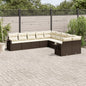 10-delige Loungeset met kussens poly rattan bruin