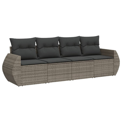 4-delige Loungeset met kussens poly rattan grijs