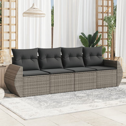 4-delige Loungeset met kussens poly rattan grijs