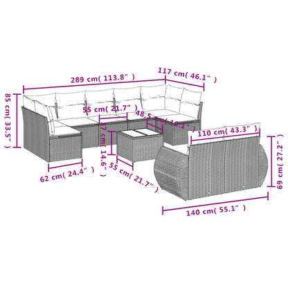 10-delige Loungeset met kussens poly rattan beige